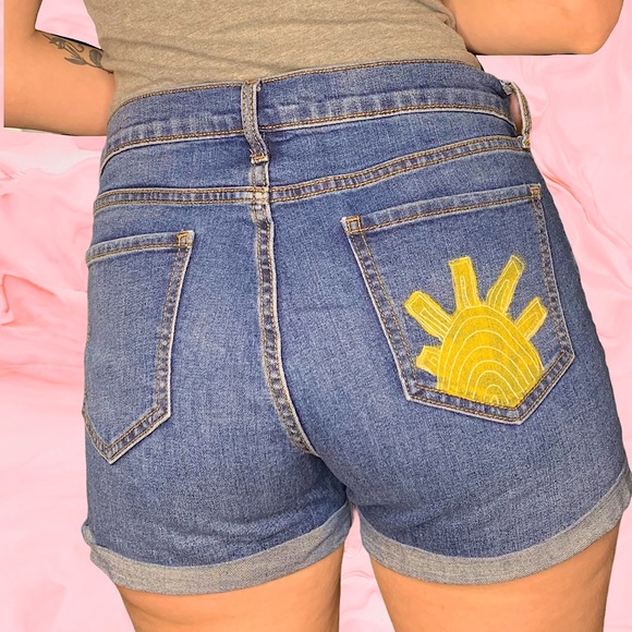 Denim Hand Painted Sunshine Jean Shorts - Picture 1 of 5